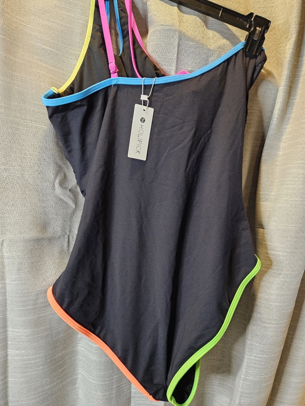 Holipick One Shoulder One Piece Swimsuit Colorful Black XL Tummy Control NWT - Picture 12 of 16